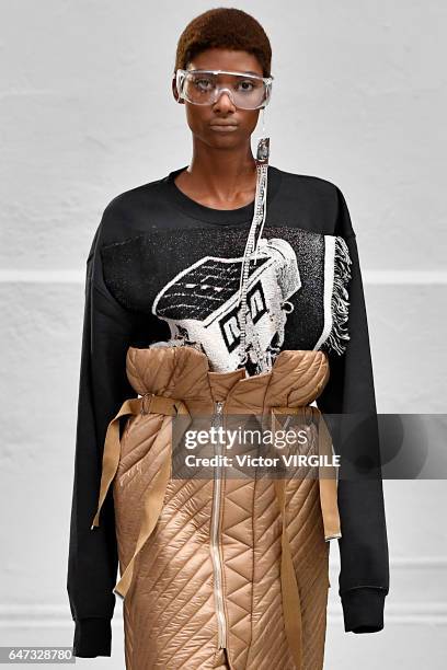 Model walks the runway during the Anne Sofie Madsen Ready to Wear fashion show as part of the Paris Fashion Week Womenswear Fall/Winter 2017/2018 on...