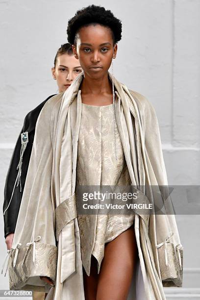 Model walks the runway during the Anne Sofie Madsen Ready to Wear fashion show as part of the Paris Fashion Week Womenswear Fall/Winter 2017/2018 on...