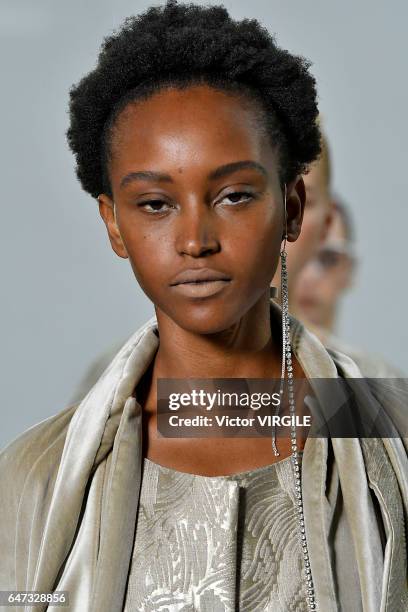 Model walks the runway during the Anne Sofie Madsen Ready to Wear fashion show as part of the Paris Fashion Week Womenswear Fall/Winter 2017/2018 on...