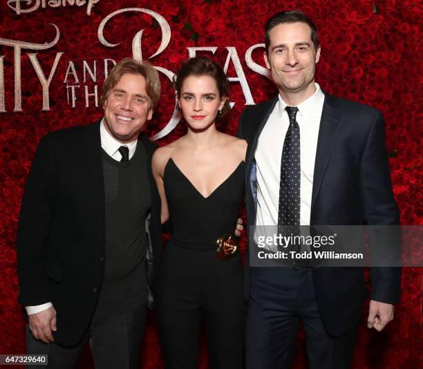 Co-Screenwriter Stephen Chbosky, Emma Watson and Producer Todd Lieberman attend the premiere of Disney's "Beauty And The Beast" at El Capitan Theatre...