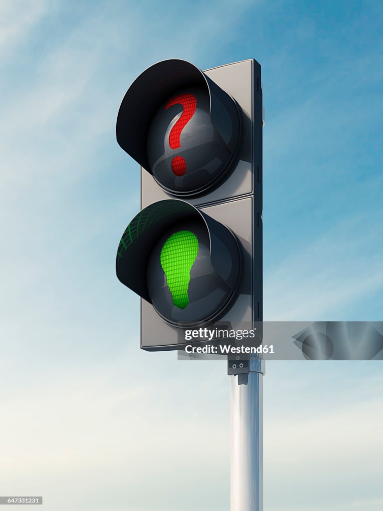 3d Rendering Idea Traffic Light Green Bulb Question Sign High-Res ...
