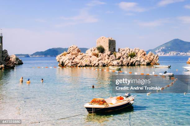 yacht in the bay near prjno, montenegro - adriatic sea ストックフォトと画像
