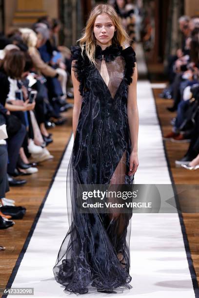 Model walks the runway during the Lanvin Ready to Wear fashion show as part of the Paris Fashion Week Womenswear Fall/Winter 2017/2018 on March 1,...