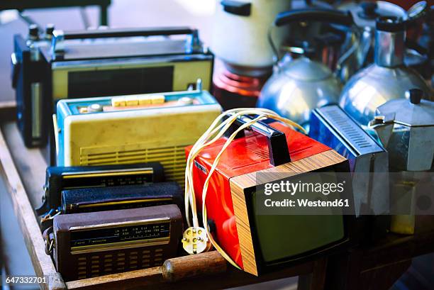 hungary, budapest, old radios and televisions for sale in ecseri piac flea market - ecseri stock pictures, royalty-free photos & images