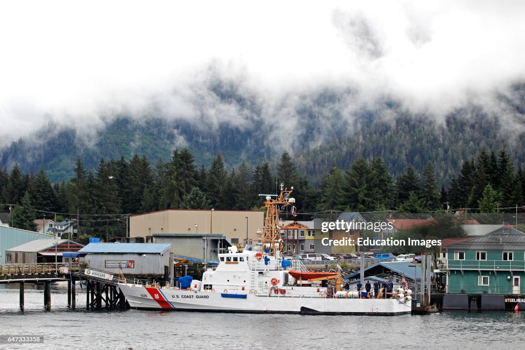 U.S. Coast Guard cutter 'Anacapa' boats Petersburg 'Little Norway' fishing village Mitkof Island Inside Passage Southeast Alaska USA