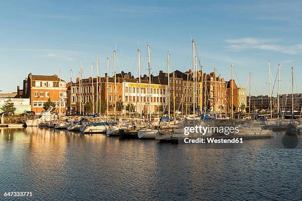 france, dunkerque, harbour in the evening - dunkirk stock pictures, royalty-free photos & images