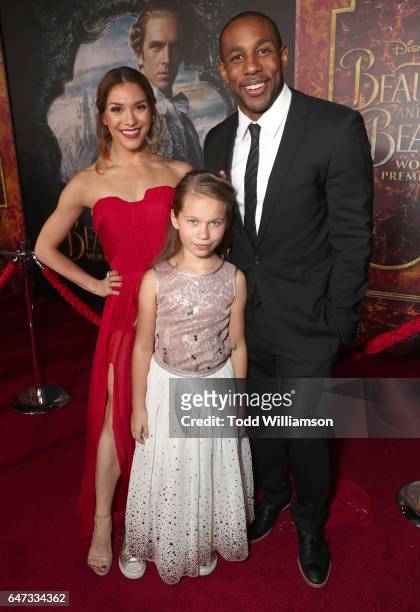 Allison Holker, Weslie Fowler and Stephen Boss attend the premiere of Disney's "Beauty And The Beast" at El Capitan Theatre on March 2, 2017 in Los...