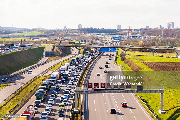 germany, near stuttgart, traffic jam on a 8 - trucks on queue stock pictures, royalty-free photos & images