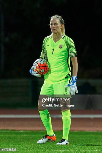 1st: Ingrid Hjelmseth of Norway Women during the match between Norway v Iceland - Women's Algarve Cup on March 1st 2017 in Parchal, Portugal.