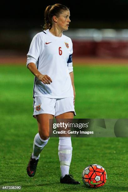 1st: Maren Mjelde of Norway Women during the match between Norway v Iceland - Women's Algarve Cup on March 1st 2017 in Parchal, Portugal.