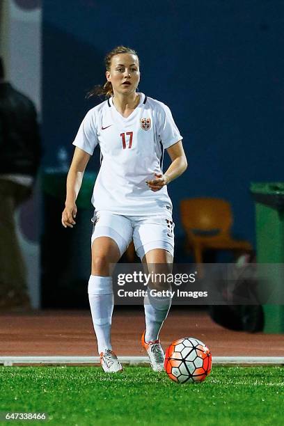 1st: Kristine Minde of Norway Women during the match between Norway v Iceland - Women's Algarve Cup on March 1st 2017 in Parchal, Portugal.