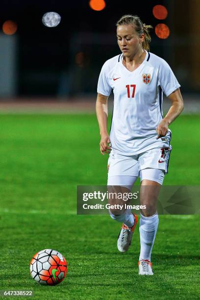 1st: Kristine Minde of Norway Women during the match between Norway v Iceland - Women's Algarve Cup on March 1st 2017 in Parchal, Portugal.