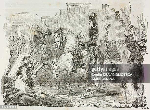 Napoleon's triumphant entrance in Verona following the Battle of Arcole, November 1796, First Italian Campaign, Napoleonic Wars, illustration from...