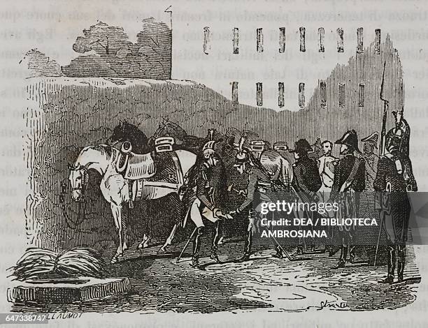 Young officers shoeing horses in a French military school, illustration from the first Italian edition of The Memorial of Saint Helena, Volume 2 by...