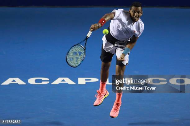 Nick Kyrgios of Australia serves during the match between Novak Djokovic of Serbia and Nick Kyrgios of Australia as part of the Abierto Mexicano...