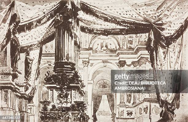 Magnificent drawing room, sketch for Act III, Scene VI of the opera The Borgia's sons by Giuseppe Strigelli, Season 1866, from 500 stage design...