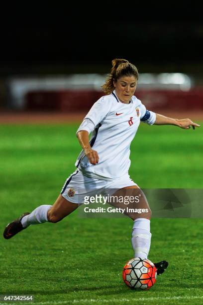 1st: Maren Mjelde of Norway Women during the match between Norway v Iceland - Women's Algarve Cup on March 1st 2017 in Parchal, Portugal.