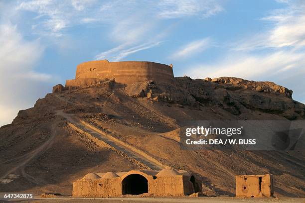 Tower of Silence and Zoroastrian village, near Yazd, Iran.