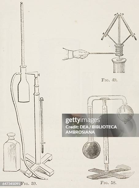 Babinet's Apparatus , Regnault's Condensing Dew-Point Hygrometer , Daniel's Hygrometer , from An illustrated and descriptive catalogue of surveying,...