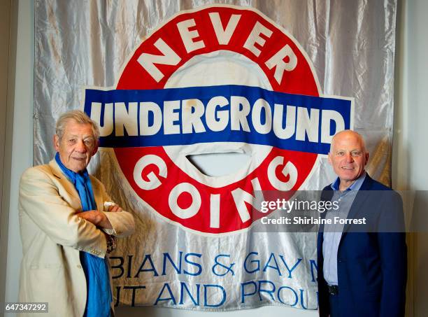 Sir Ian McKellen and Michael Cashman open the 'Never Going Underground' exhibition at the People's History Museum on March 2, 2017 in Manchester,...