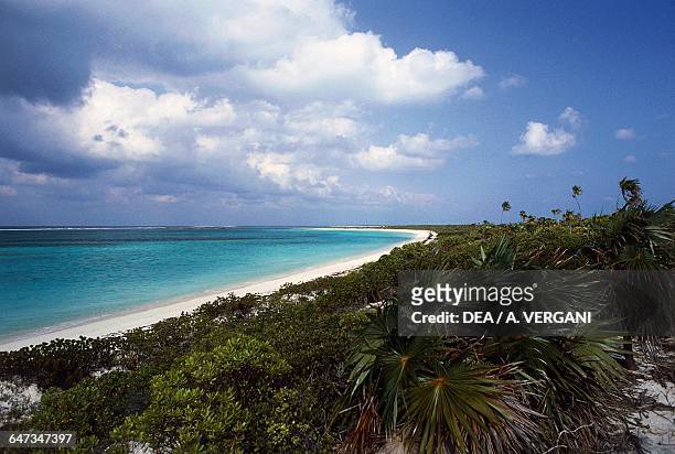 White sand beach on the north coast of East Caicos, Turks and Caicos islands, British Overseas Territory.