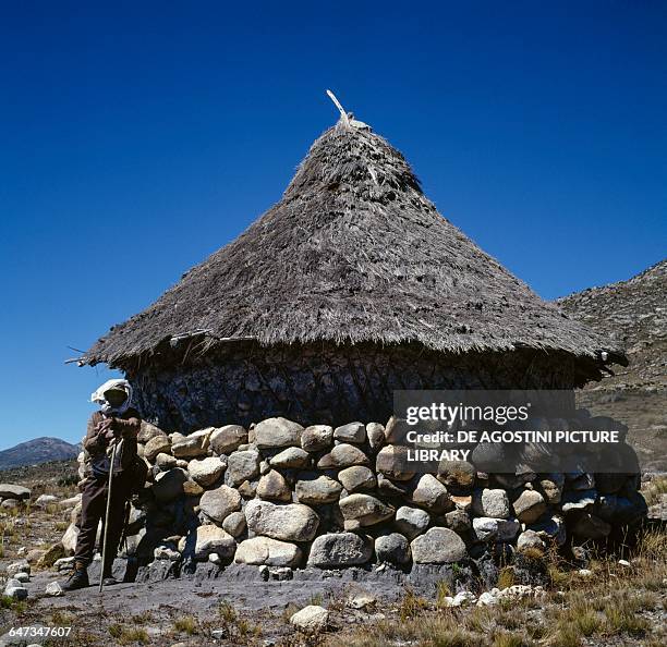 Ica thatched stone hut, Sierra Nevada de Santa Marta, Colombia.
