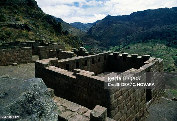 Ruins of the citadel of Pisac, Peru. Inca Civilization, 15th Century.