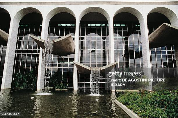 Facade of the Justice Palace, also headquarters of the Ministry of Justice by Oscar Niemeyer , Brasilia , Federal District. Brazil, 20th century.