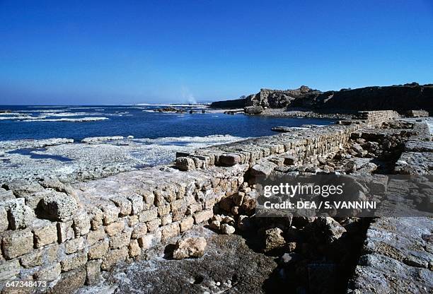 Remains of port structures from the time of Herod the Great, 1st century BC, Caesarea, Israel.