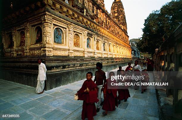 Child monks in the Mahabodhi temple , Bihar, Bodh Gaya, India.