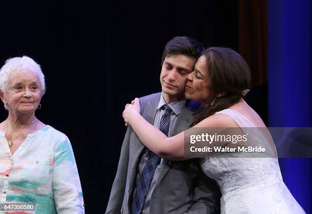 Barbara Barrie; Gideon Glick and Lindsay Mendez during the Broadway Opening Night performance curtain call bows for "Significant Other" at the Booth...