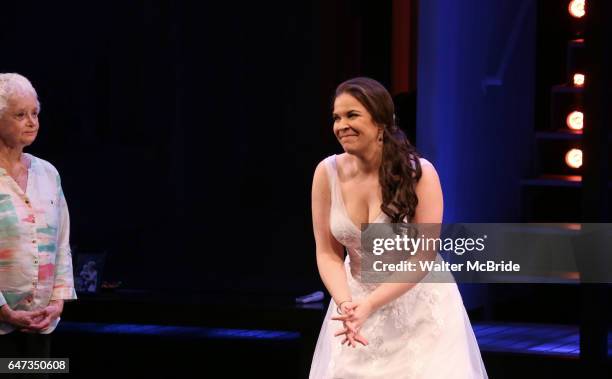 Barbara Barrie and Lindsay Mendez during the Broadway Opening Night performance curtain call bows for "Significant Other" at the Booth Theatre on...