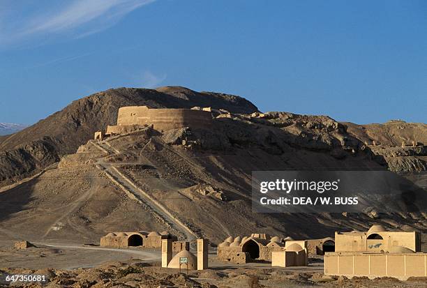 Tower of Silence and Zoroastrian village, near Yazd, Iran.