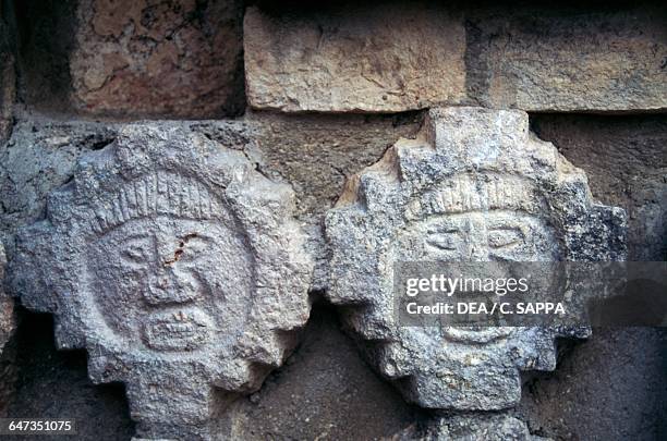 Bas relief from the Great Pyramid, Uxmal , Yucatan . Mayan civilisation, 10th century.