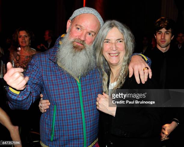 Michael Stipe and Patti Smith attend The Anthology Film Archives Benefit and Auction at Capitale on March 2, 2017 in New York City.