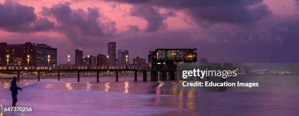 Skyline and beachfront view and Moyo Restaurant, Durban or eThekwini, KwaZulu Natal, South Africa.