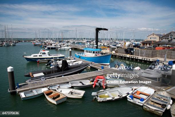 Small boat area of Yarmouth Harbor on the Isle of Wight southern England UK.