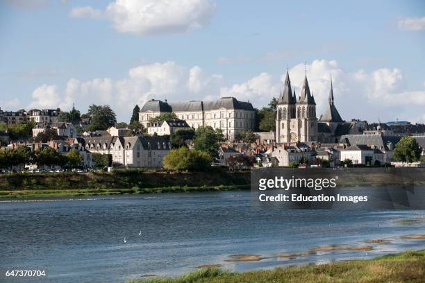 Blois France, The Chateau Royal and the Church of Saint Nicholas overlook the River Loire at Blois France.