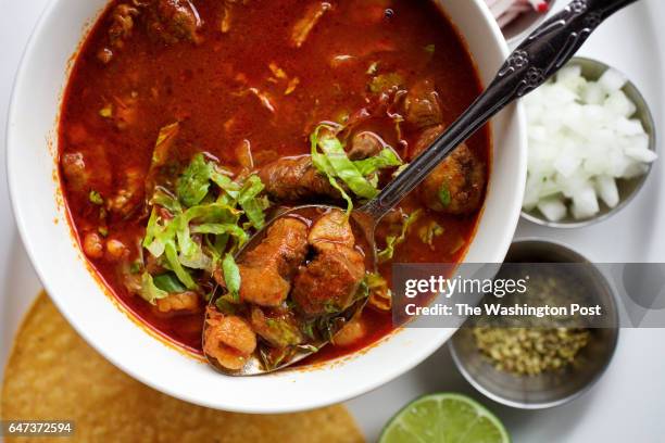Posole Rojo at Mezcalero Cocina Mexicana photographed in Washington, DC. .