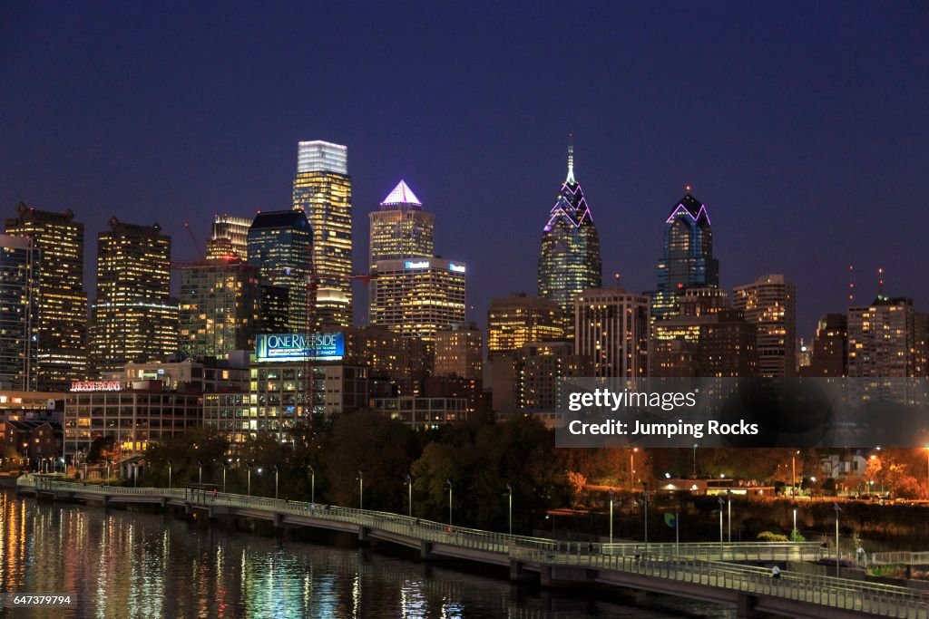 Schuylkill Banks Boardwalk at night, Schuylkill River Park, Philadelphia
