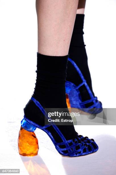 Shoe detail at the runway during the Dries Van Noten show as part of the Paris Fashion Week Womenswear Fall/Winter 2017/2018 on March 1, 2017 in...