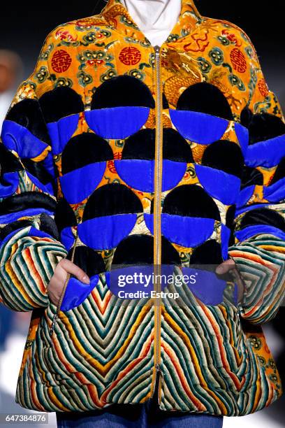 Cloth detail at the runway during the Dries Van Noten show as part of the Paris Fashion Week Womenswear Fall/Winter 2017/2018 on March 1, 2017 in...