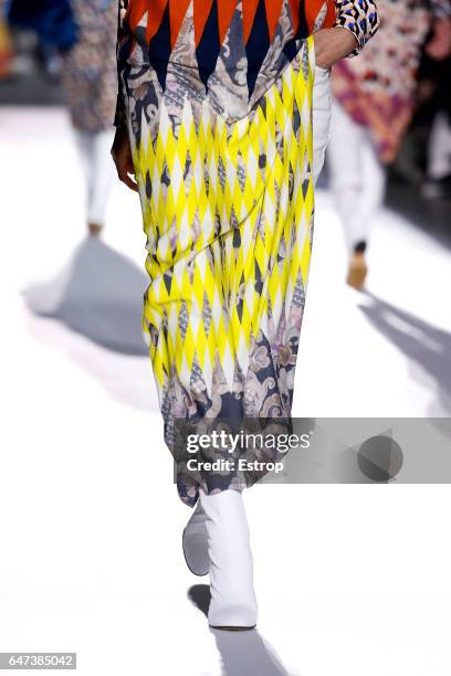 Cloth detail at the runway during the Dries Van Noten show as part of the Paris Fashion Week Womenswear Fall/Winter 2017/2018 on March 1, 2017 in...