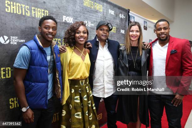 Actors Josh Chris, DeWanda Wise, creator Reggie ByTheWood, actress Jill Hennessy and Steven Green attend the 2017 Black Women Film Network - Opening...