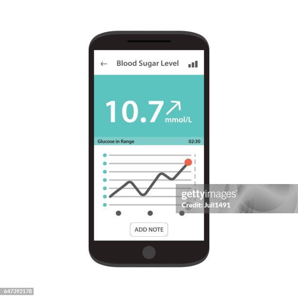 app on phone to check blood sugar levels. - blood sugar test stock illustrations