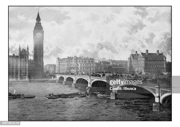 stockillustraties, clipart, cartoons en iconen met antieke londense foto's: westminster bridge - 1900 london