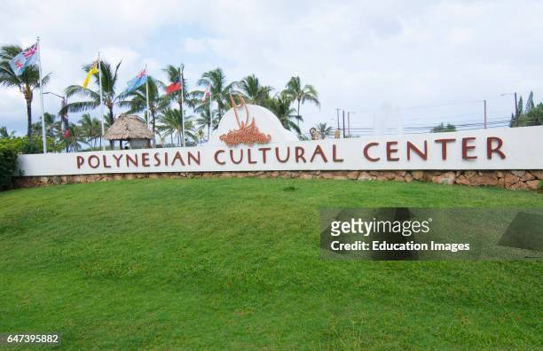 Laie Hawaii Polynesian Cultural Center entrance sign.