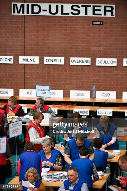 Counting gets underway in the Seven Towers Leisure Centre for the North Antrim and Mid Ulster seats in the Northern Ireland assembly election on...