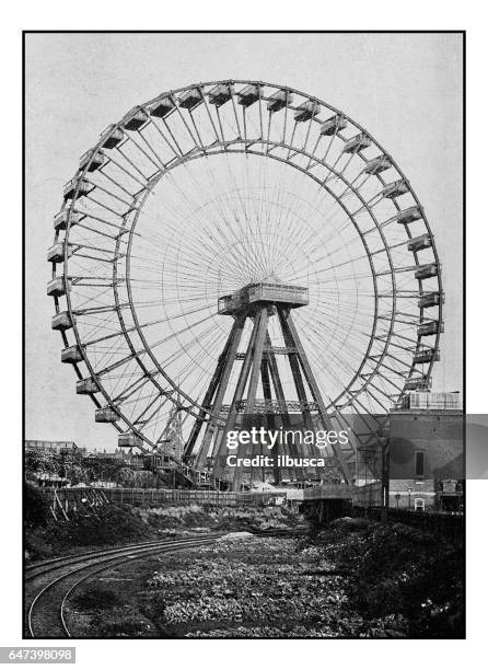 ilustrações de stock, clip art, desenhos animados e ícones de antique london's photographs: great wheel at earl's court - roda gigante