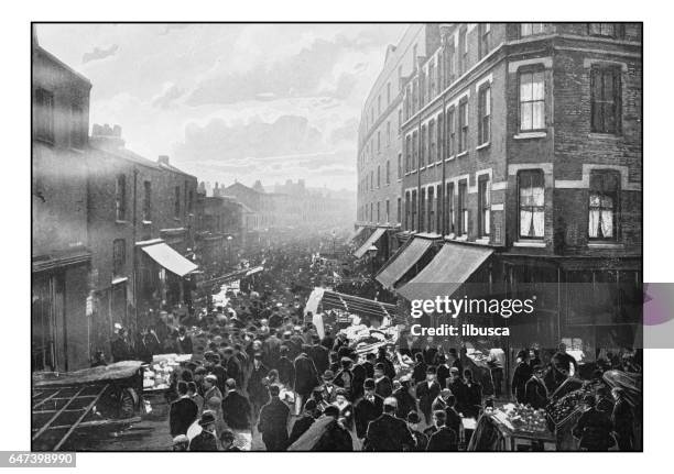 stockillustraties, clipart, cartoons en iconen met antieke londense foto's: wentworth street - 1900 london